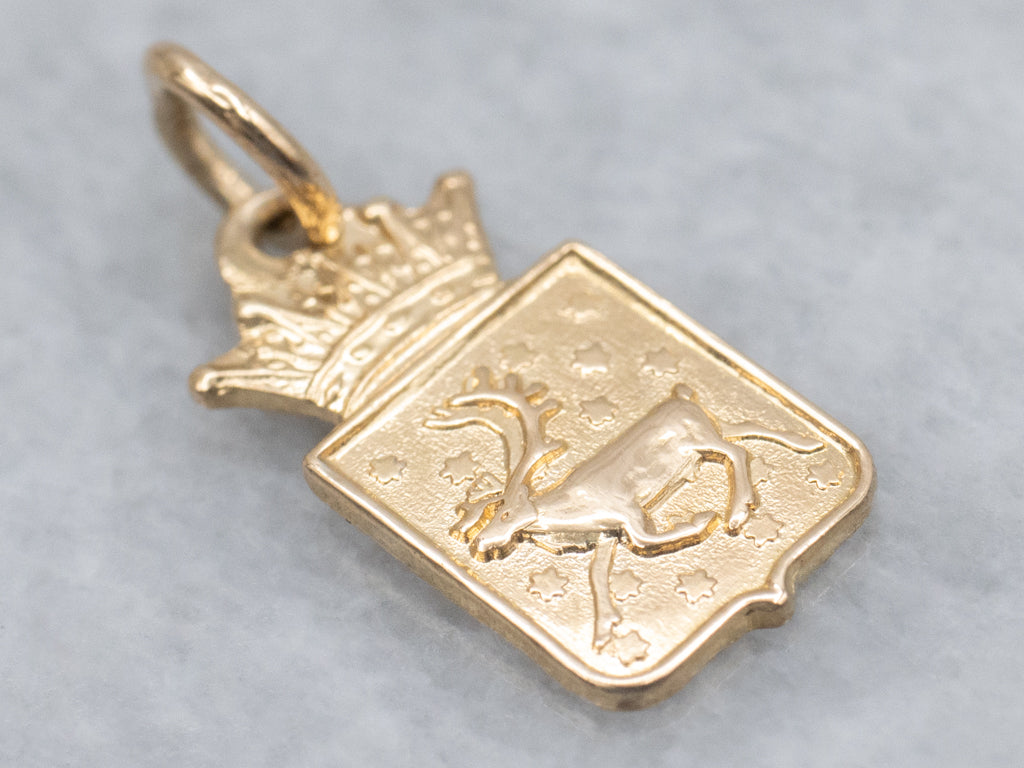 Yellow Gold Coat of Arms of Tromsø Norway Charm Pendant