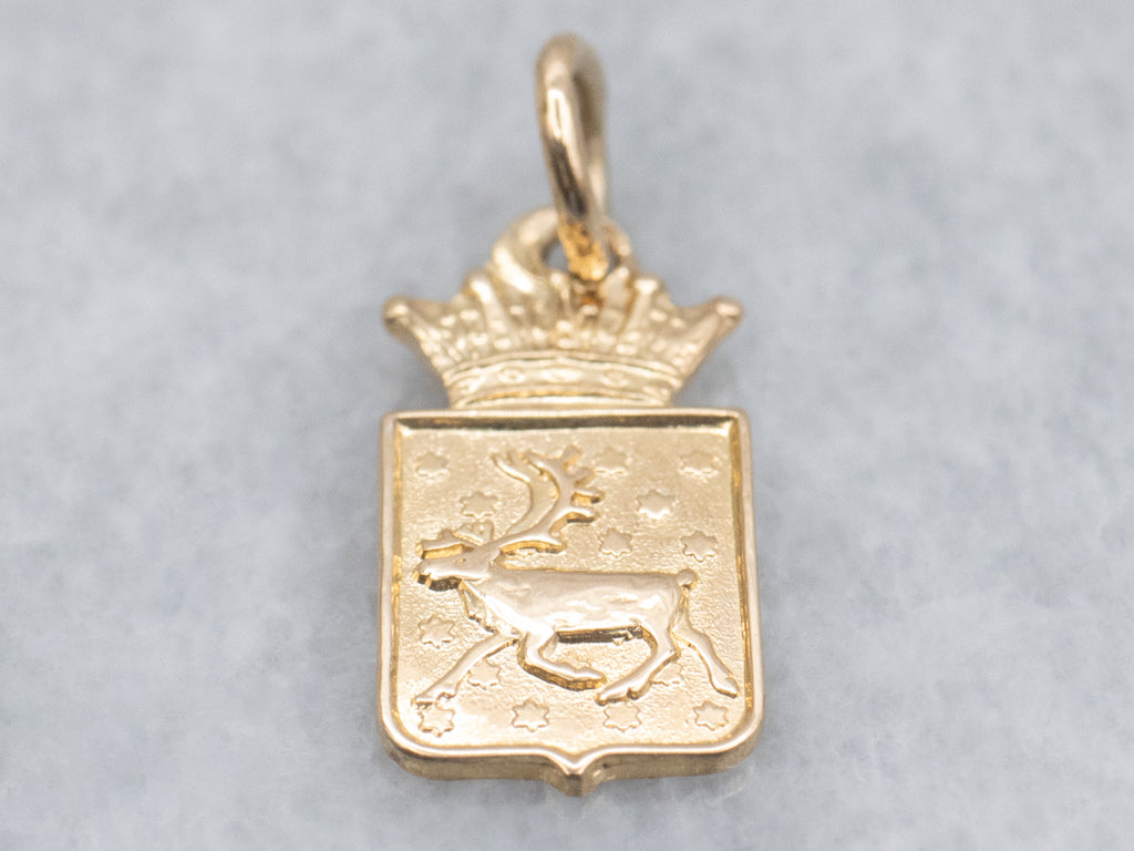 Yellow Gold Coat of Arms of Tromsø Norway Charm Pendant
