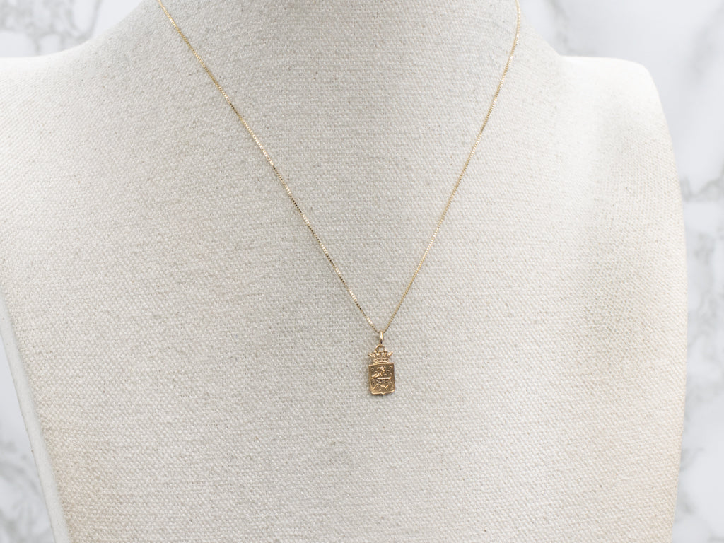 Yellow Gold Coat of Arms of Tromsø Norway Charm Pendant