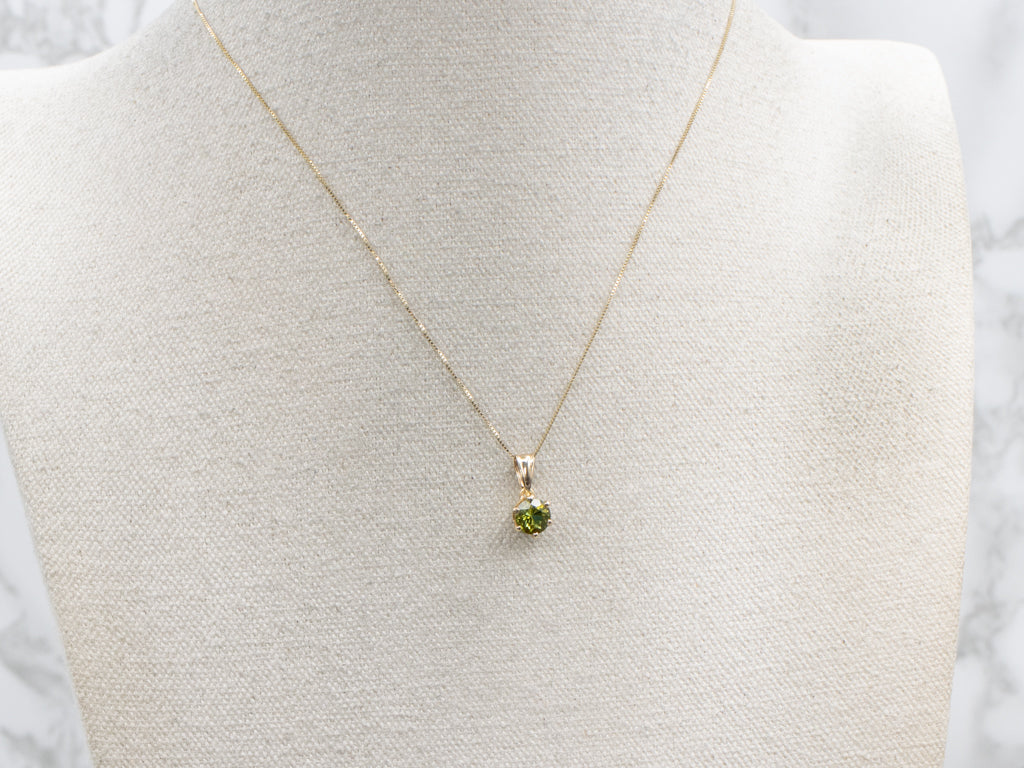 Green Tourmaline Solitaire Yellow Gold Pendant