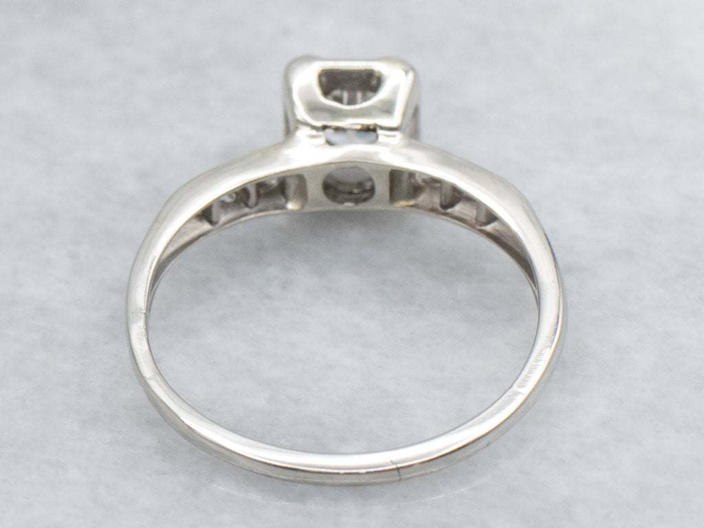 Vintage Diamond White Gold Engagement Ring with Channel Set Shoulders
