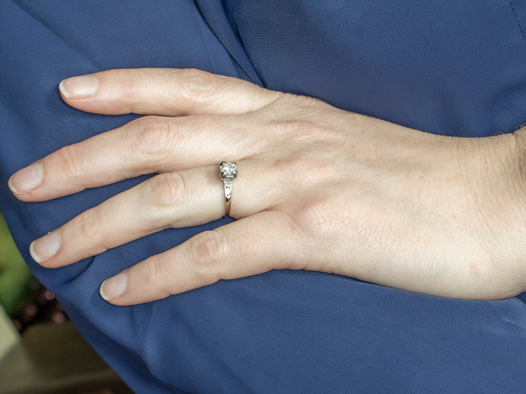 Vintage Diamond White Gold Engagement Ring with Channel Set Shoulders