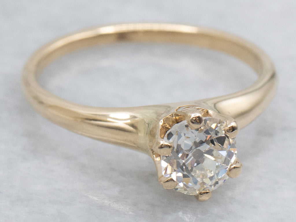 Six-Prong Old Mine Cut Diamond Solitaire Engagement Ring