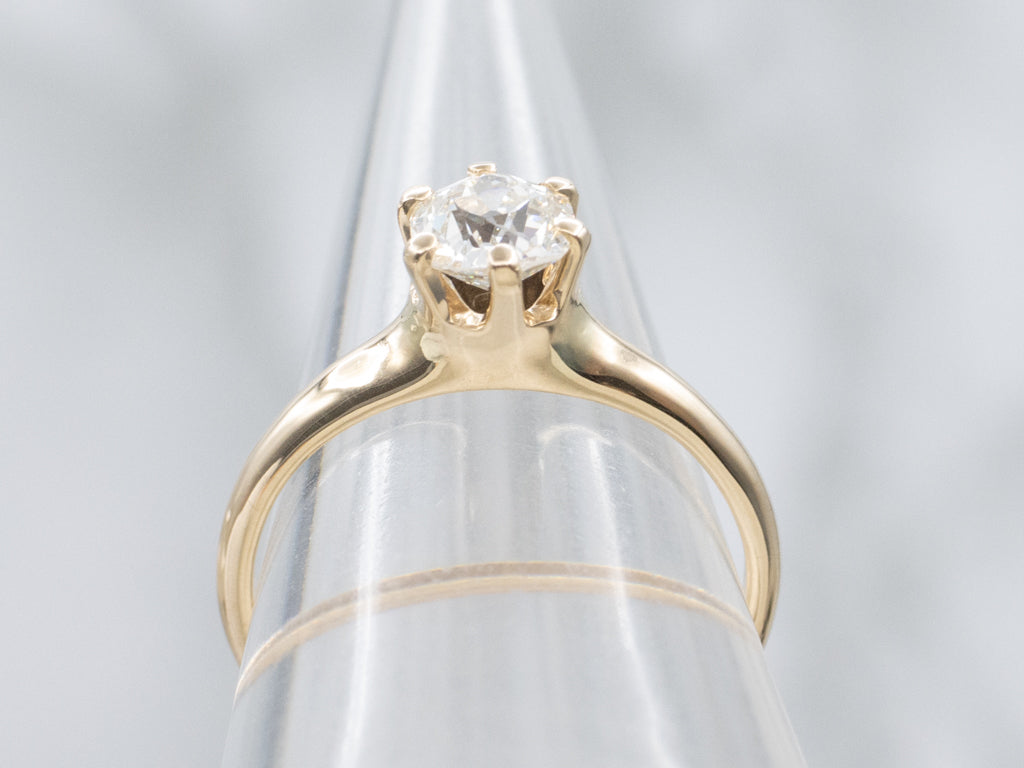Six-Prong Old Mine Cut Diamond Solitaire Engagement Ring