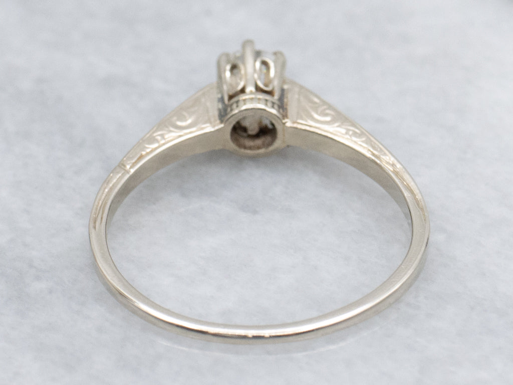 Antique Hand-Engraved Old Mine Cut Diamond Engagement Ring
