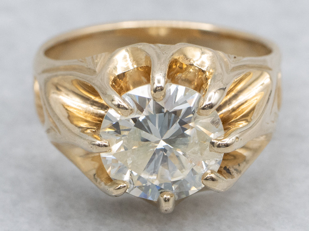 Vintage Belcher-Set Diamond Solitaire Yellow Gold Ring