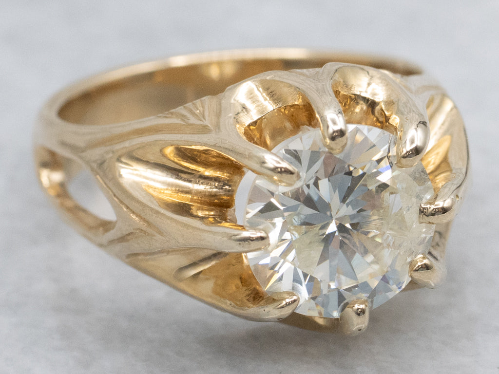 Vintage Belcher-Set Diamond Solitaire Yellow Gold Ring