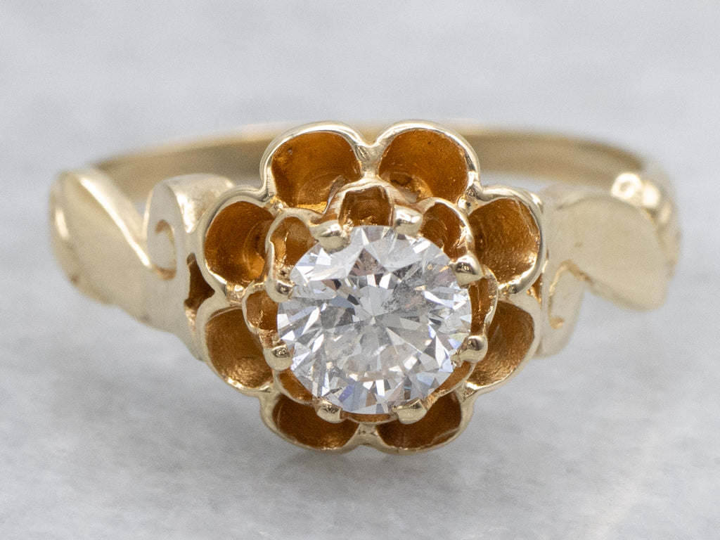Buttercup-Set Scrolling Gold Diamond Solitaire Engagement Ring