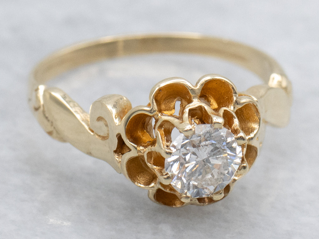Buttercup-Set Scrolling Gold Diamond Solitaire Engagement Ring