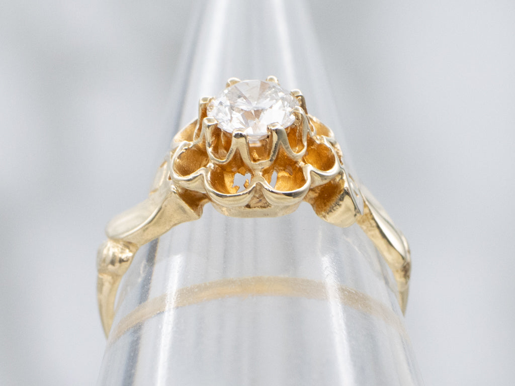 Buttercup-Set Scrolling Gold Diamond Solitaire Engagement Ring