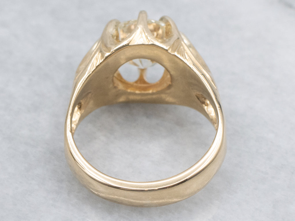 Vintage Belcher-Set Diamond Solitaire Yellow Gold Ring
