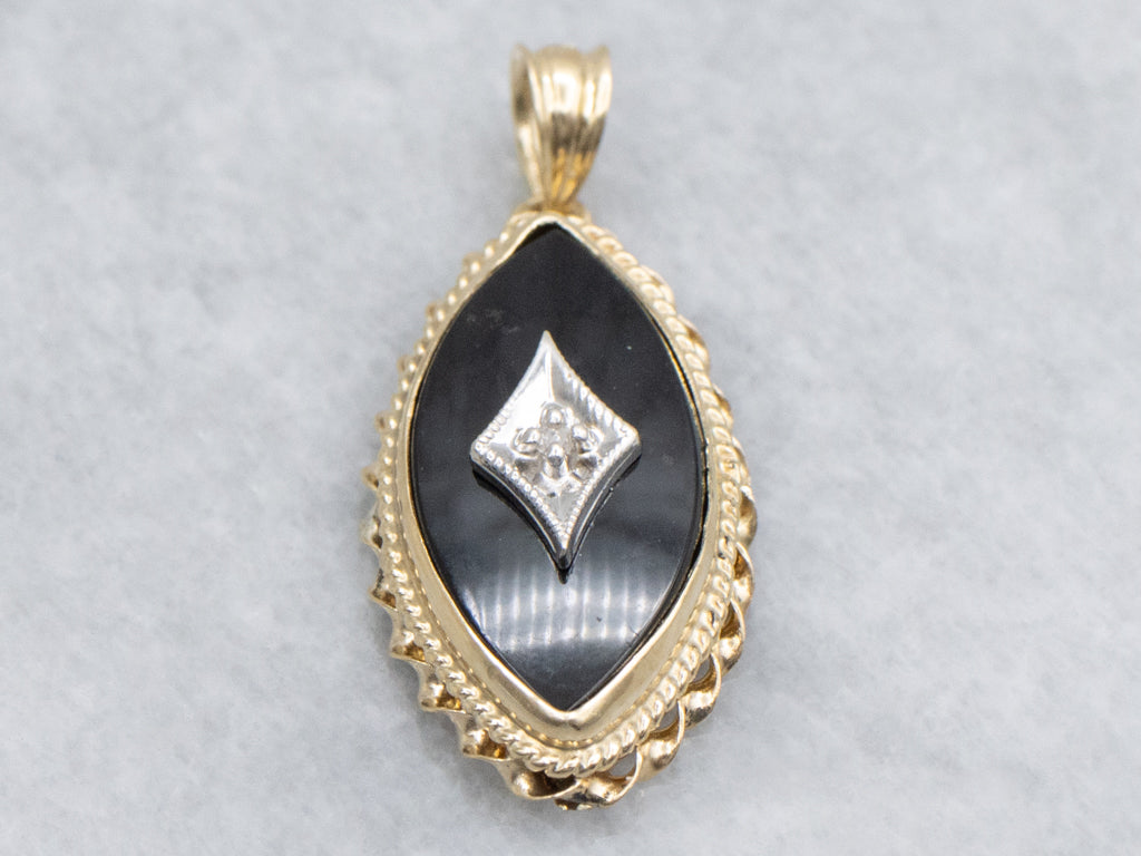 Vintage Marquise-Cut Onyx and Diamond Pendant
