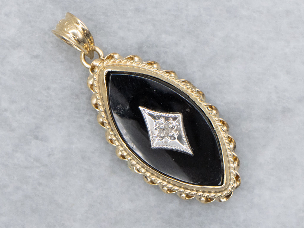 Vintage Marquise-Cut Onyx and Diamond Pendant