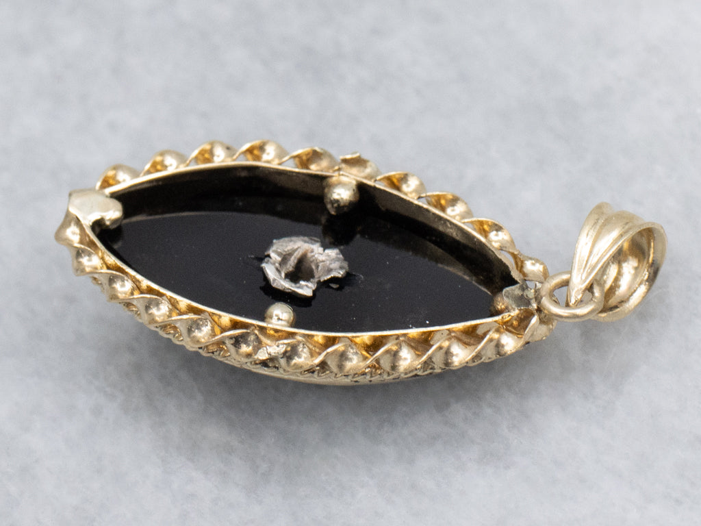 Vintage Marquise-Cut Onyx and Diamond Pendant