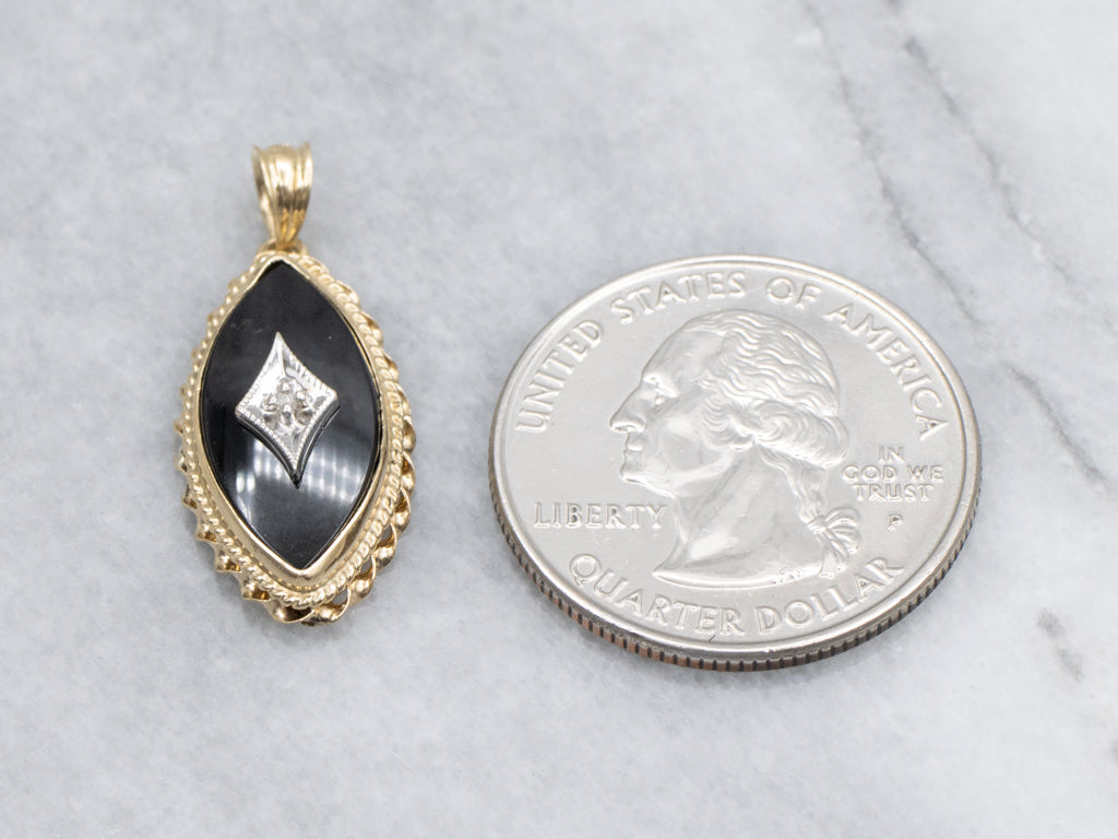 Vintage Marquise-Cut Onyx and Diamond Pendant