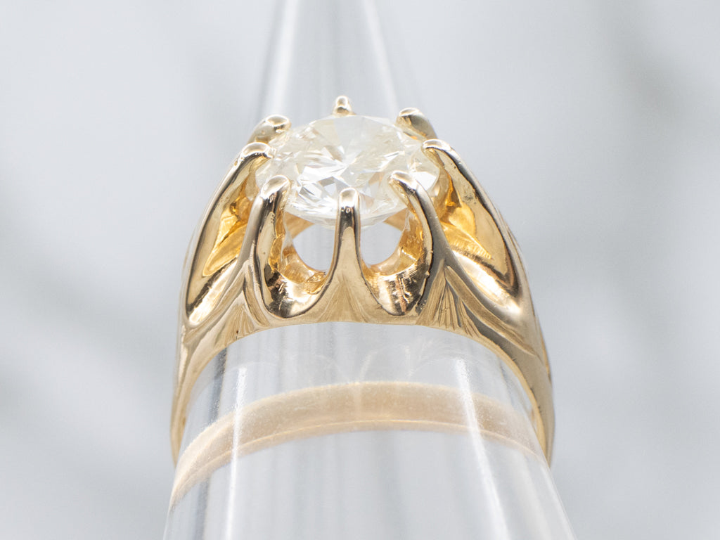 Vintage Belcher-Set Diamond Solitaire Yellow Gold Ring
