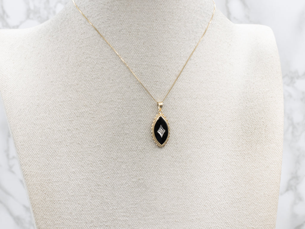 Vintage Marquise-Cut Onyx and Diamond Pendant