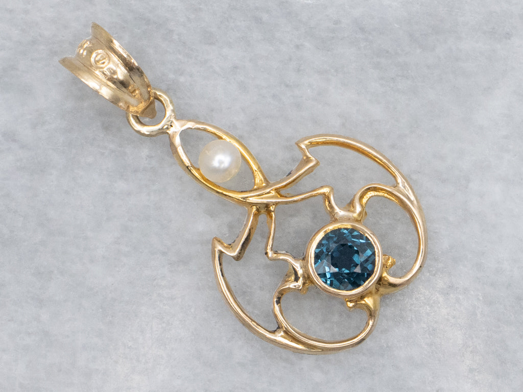 Sapphire Gold and Pearl Antique Stickpin Conversion Pendant