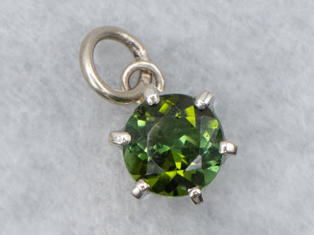 Round-Cut Green Tourmaline and White Gold Solitaire Pendant