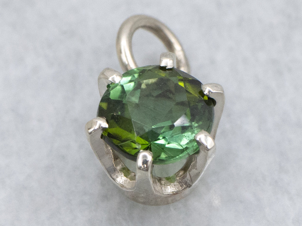 Round-Cut Green Tourmaline and White Gold Solitaire Pendant