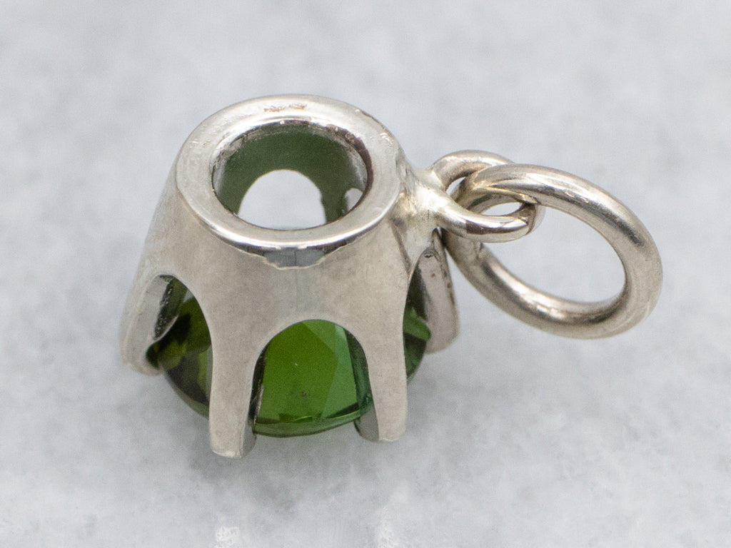 Round-Cut Green Tourmaline and White Gold Solitaire Pendant