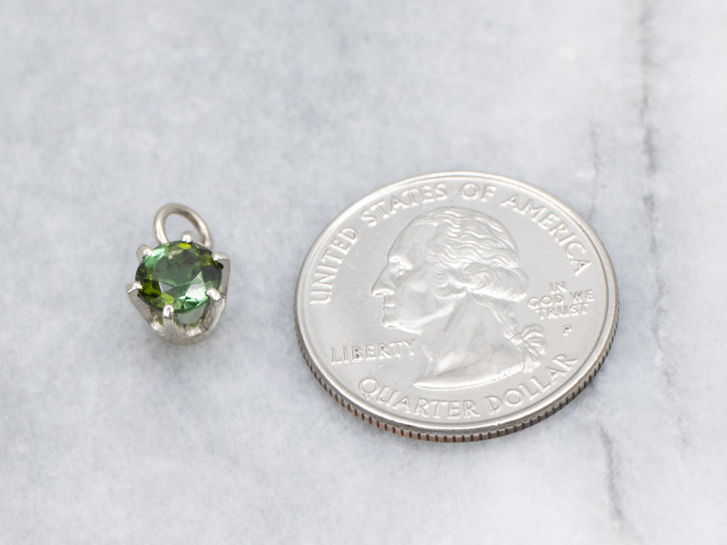 Round-Cut Green Tourmaline and White Gold Solitaire Pendant