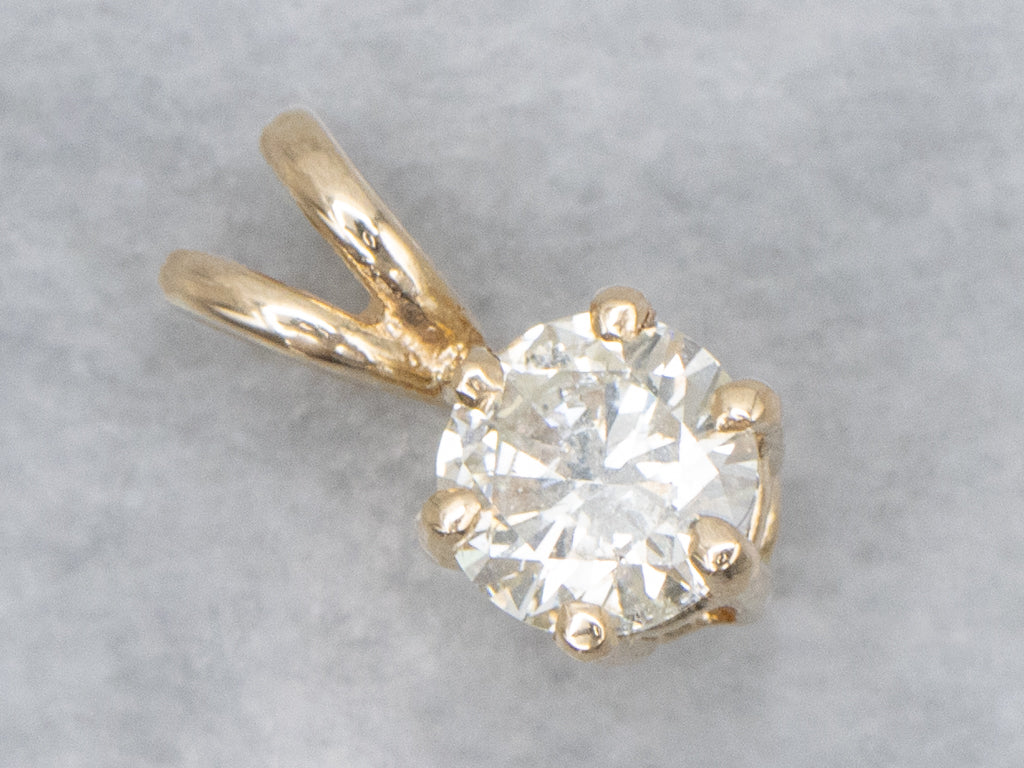 Round Brilliant Yellow Gold Diamond Pendant with Split Bail