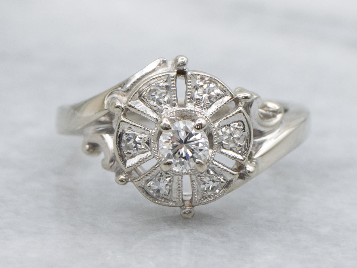 Vintage 1950s Diamond and Gold Halo Bypass Ring