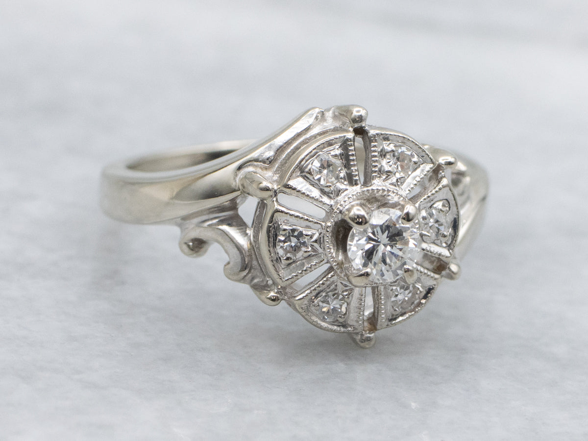 Vintage 1950s Diamond and Gold Halo Bypass Ring
