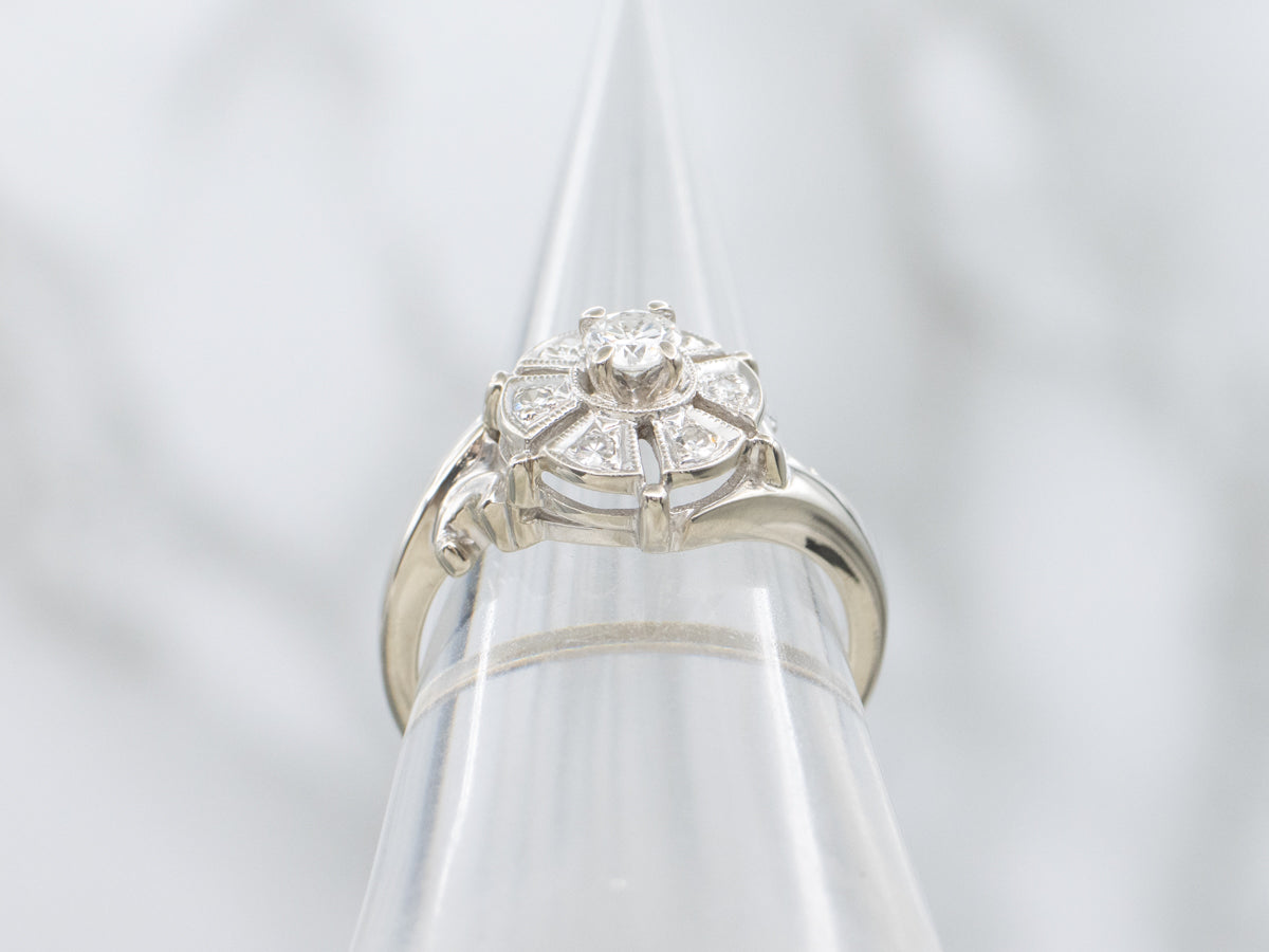 Vintage 1950s Diamond and Gold Halo Bypass Ring