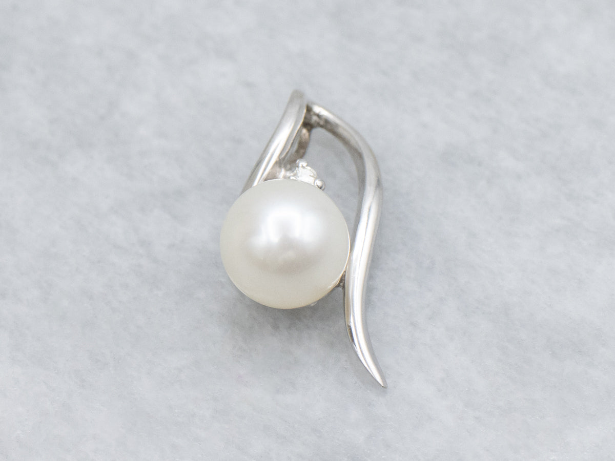 Saltwater Pearl and Diamond Modern White Gold Pendant