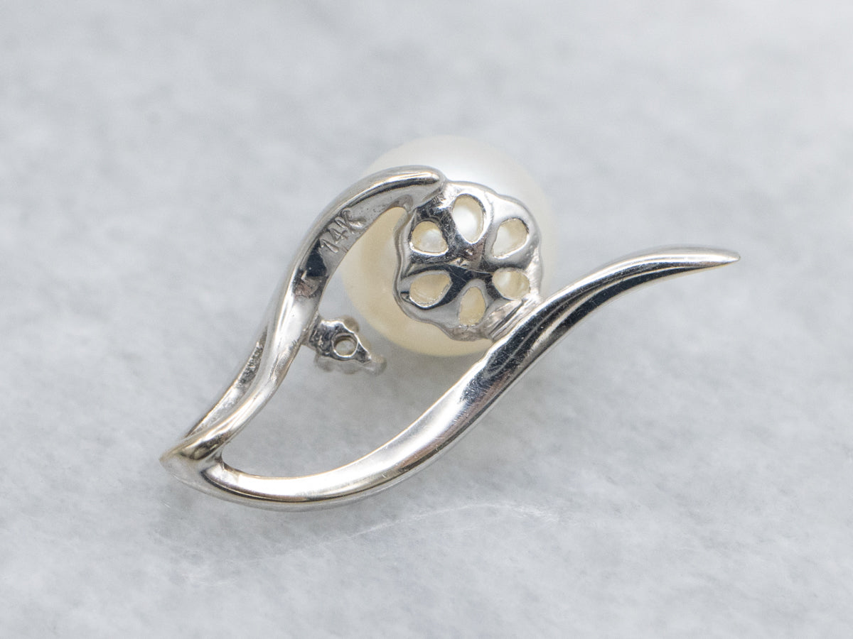 Saltwater Pearl and Diamond Modern White Gold Pendant