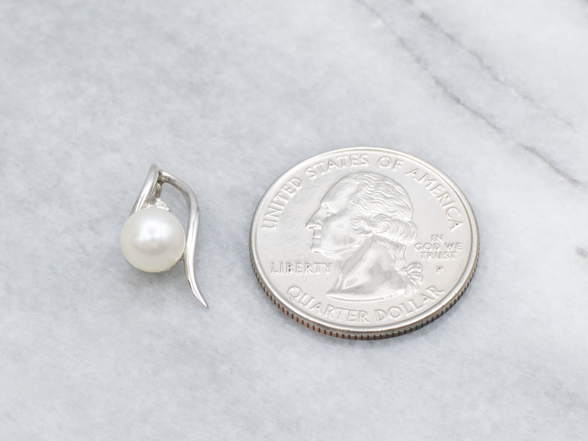 Saltwater Pearl and Diamond Modern White Gold Pendant