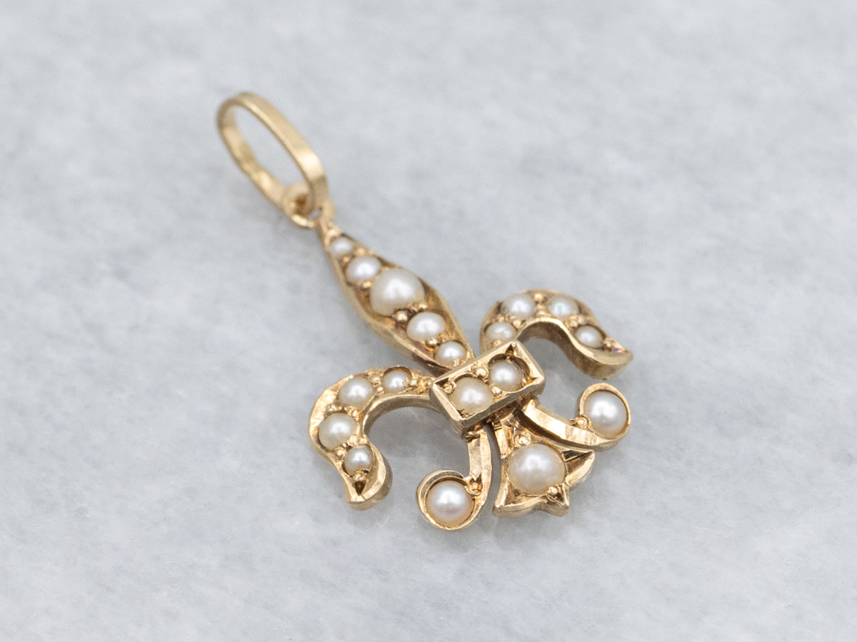 Seed Pearl Fleur de Lis Antique Stickpin Conversion Pendant