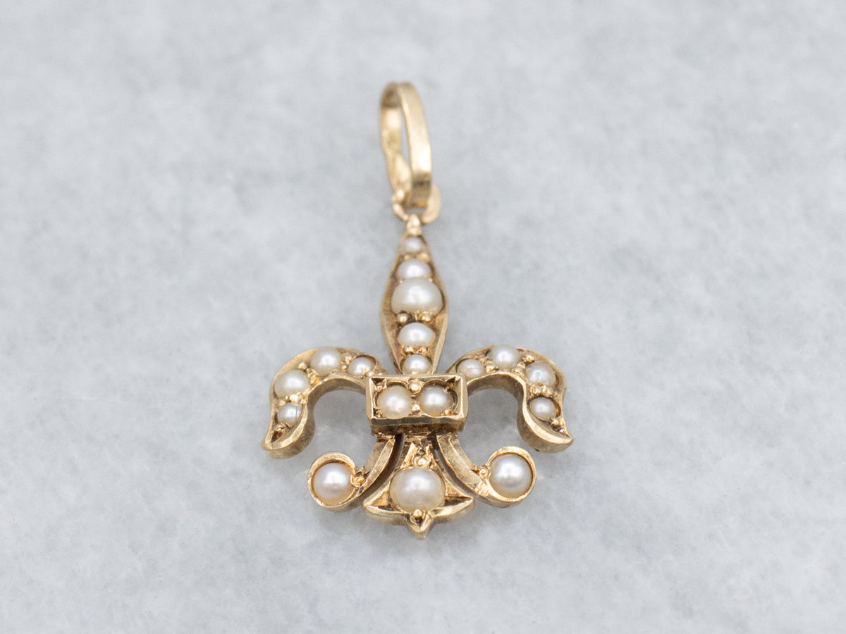 Seed Pearl Fleur de Lis Antique Stickpin Conversion Pendant