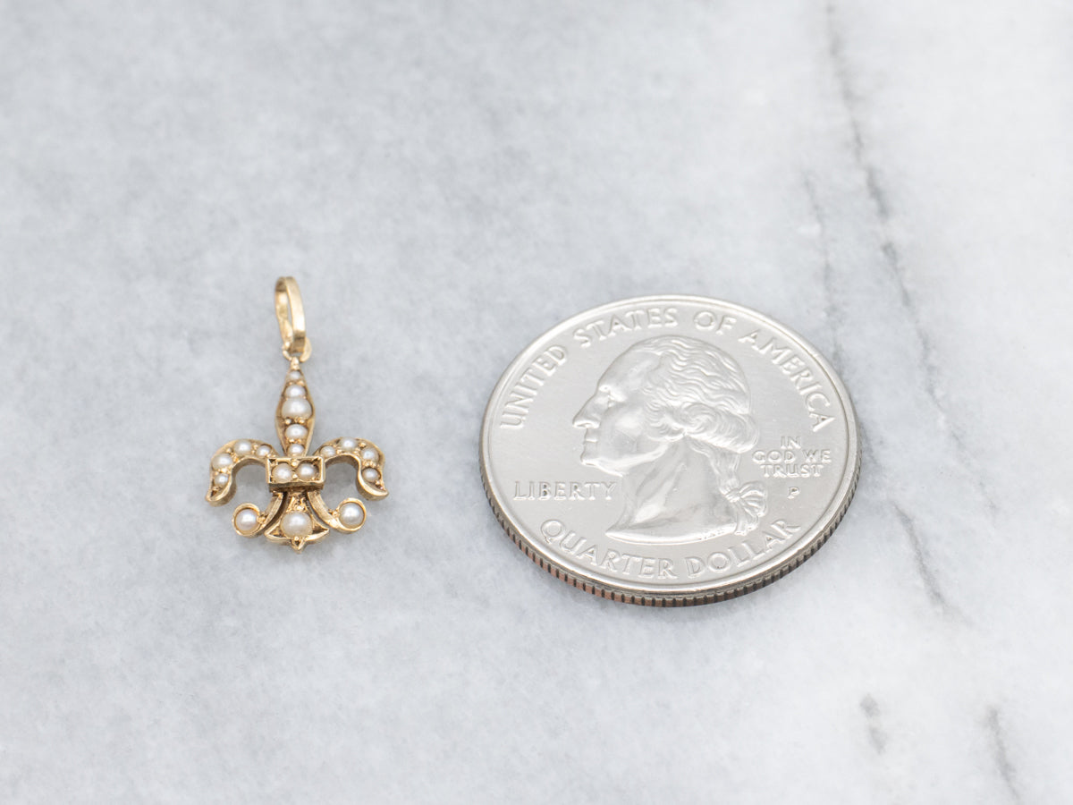 Seed Pearl Fleur de Lis Antique Stickpin Conversion Pendant
