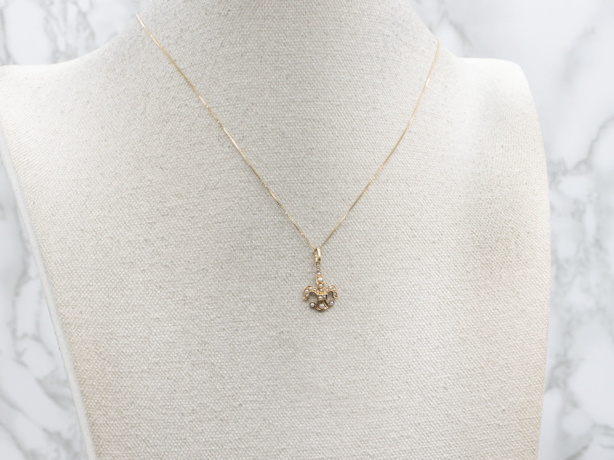 Seed Pearl Fleur de Lis Antique Stickpin Conversion Pendant