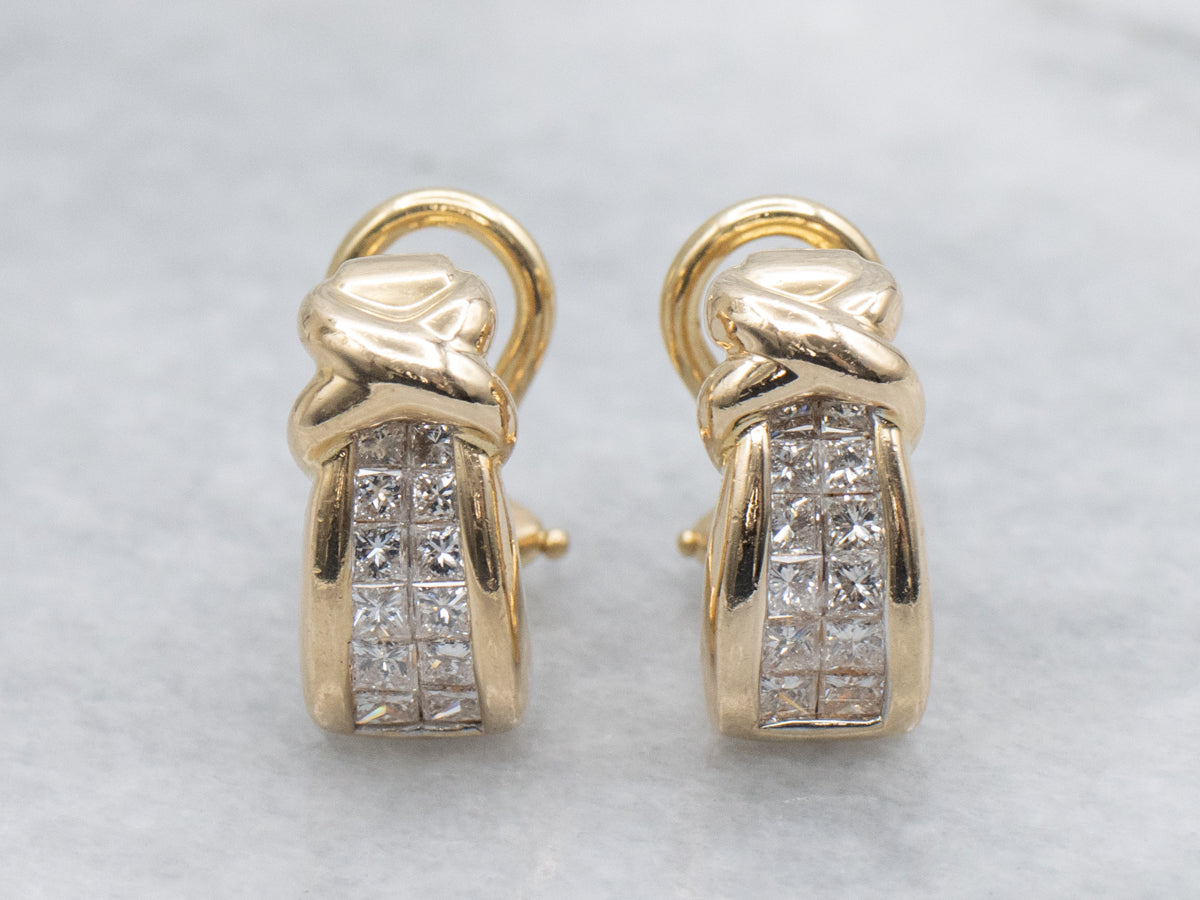 Modern Channel-Set Princess Cut Diamond Hoop Earrings