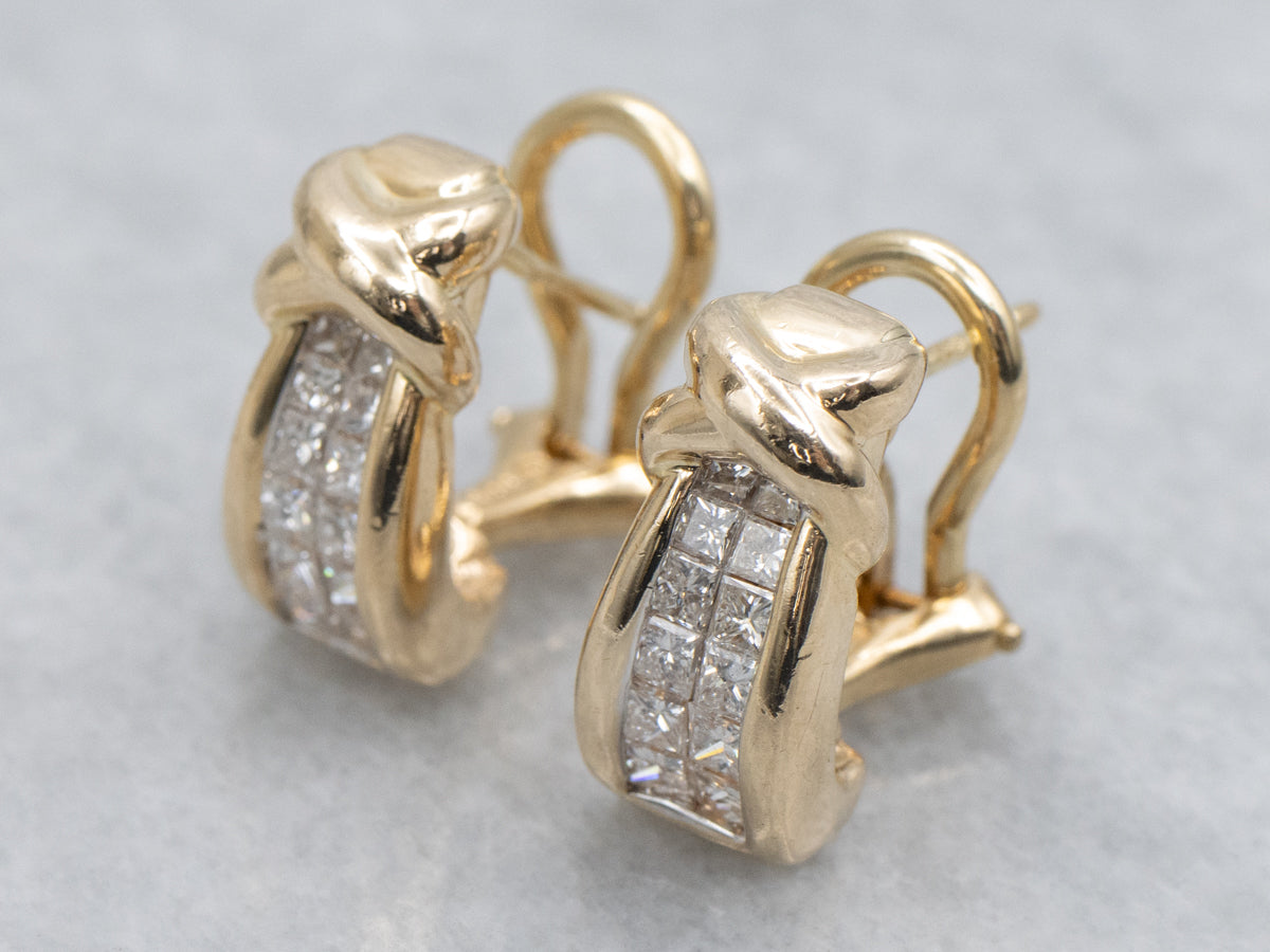 Modern Channel-Set Princess Cut Diamond Hoop Earrings