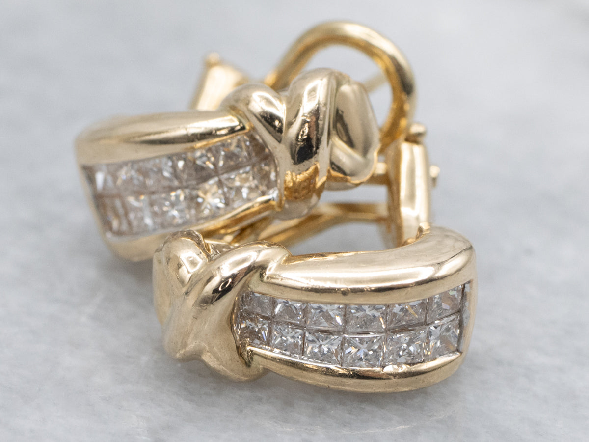 Modern Channel-Set Princess Cut Diamond Hoop Earrings