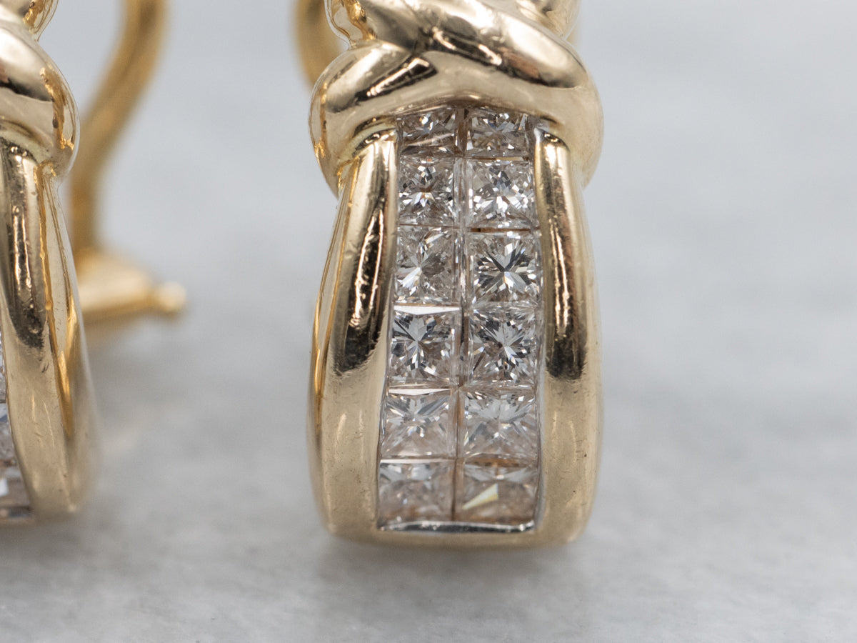 Modern Channel-Set Princess Cut Diamond Hoop Earrings