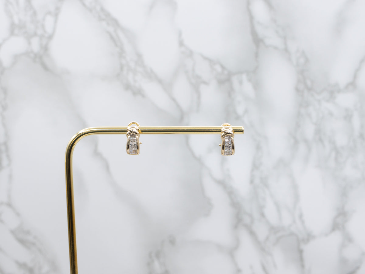 Modern Channel-Set Princess Cut Diamond Hoop Earrings