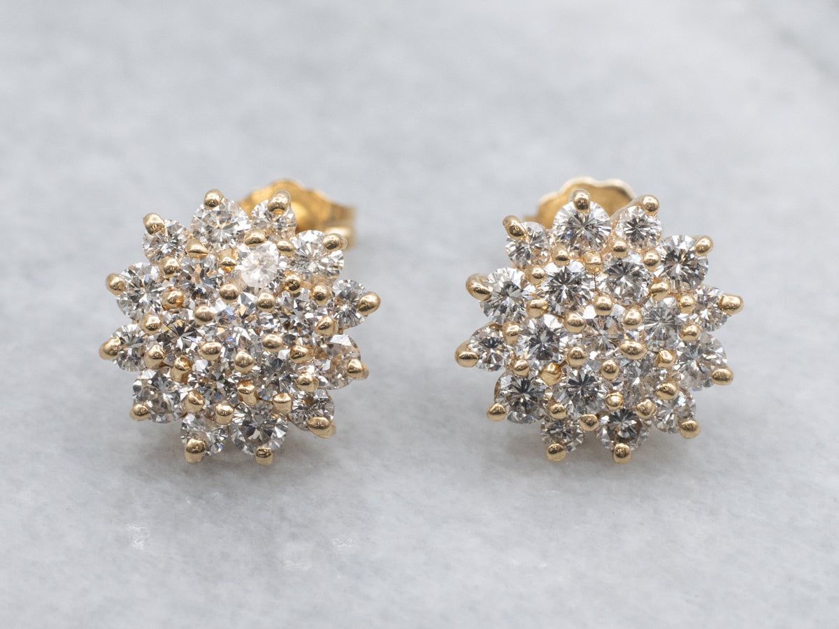 Vintage Brilliant-Cut Diamond Cluster Stud Earrings