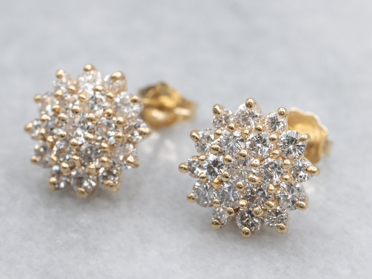Vintage Brilliant-Cut Diamond Cluster Stud Earrings