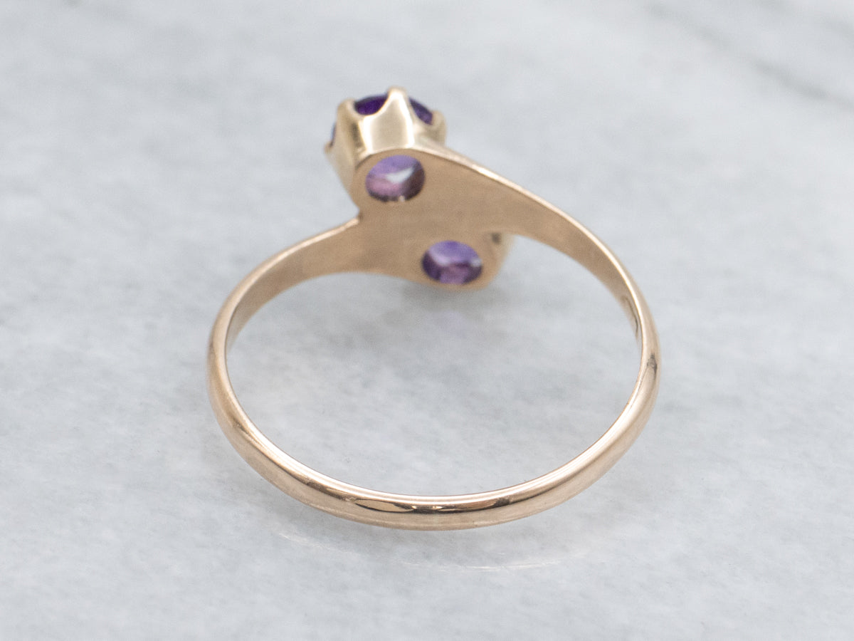 Double Amethyst Antique Rose Gold Bypass Ring