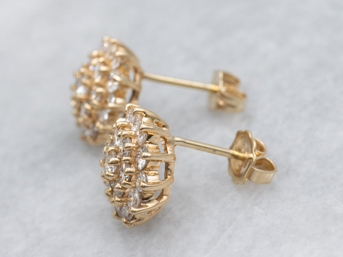 Vintage Brilliant-Cut Diamond Cluster Stud Earrings