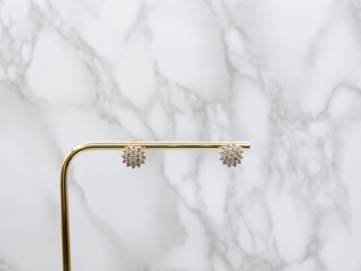 Vintage Brilliant-Cut Diamond Cluster Stud Earrings