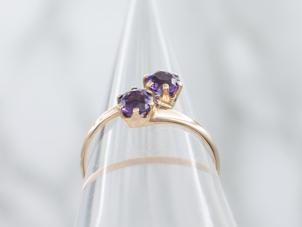 Double Amethyst Antique Rose Gold Bypass Ring
