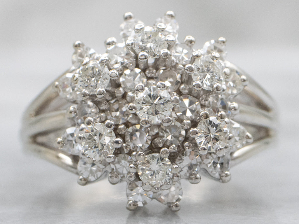 White Gold Round Brilliant Diamond Cluster Ring