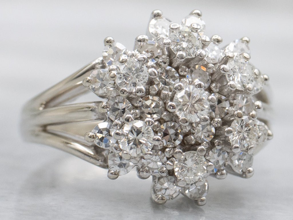 White Gold Round Brilliant Diamond Cluster Ring